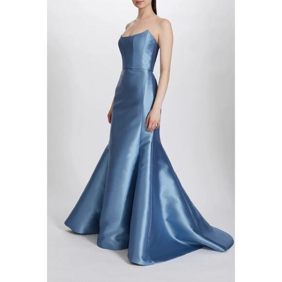 NWT Amsale P609 Slate Blue Mikado Strapless Formal Gown Dress Women's size 8 - Picture 1 of 12